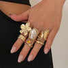 6pcs/Set Vintage Metal Flower Ring Set for Women Punk Elegant Baroque Faux Pearl Knuckle Rings Daily Wear Party Holiday Gifts - Image 2