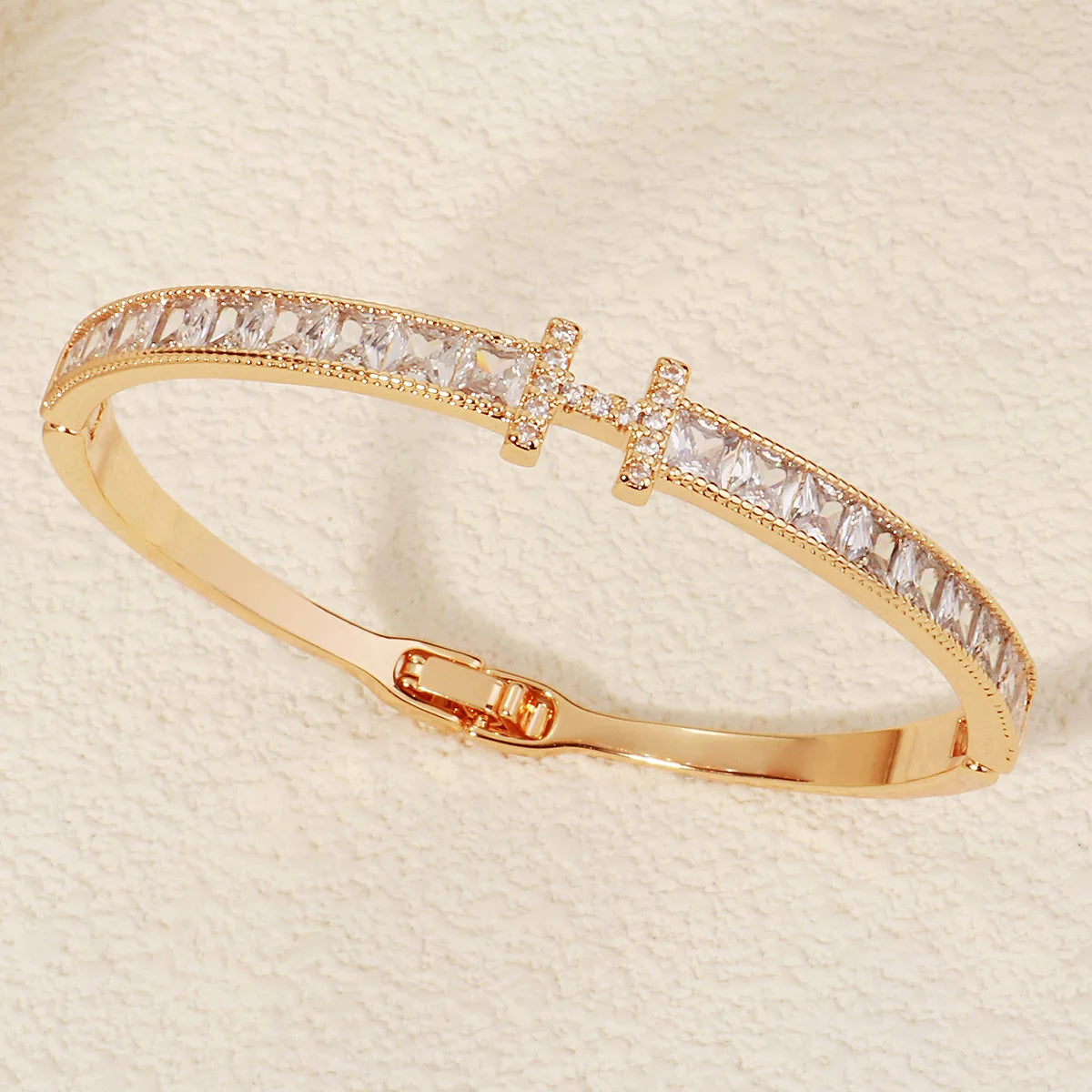 H-letter Copper Zirconium Bracelet Gold Rhinestone Women's Bracelet Wedding Bride Jewelry Party Birthday Bracelet - Image 1