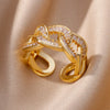 Chain Hollow Out Rings For Women Gold Color Stainless Steel Zircon Cross Open Ring Wedding Aesthetic Jewerly Gift - Image 21