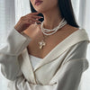 Elegant Multilayer Smooth Imitation Pearl Long Necklace for Women Jesus Cross Pendant Necklace Banquet Neck Jewelry - Image 2