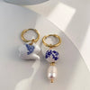Blue and White Porcelain Teapot Pendant Earring Vintage Ceramic Heart Ball Pearls Dangle Earrings Stainless Steel Jewelry - Image 5