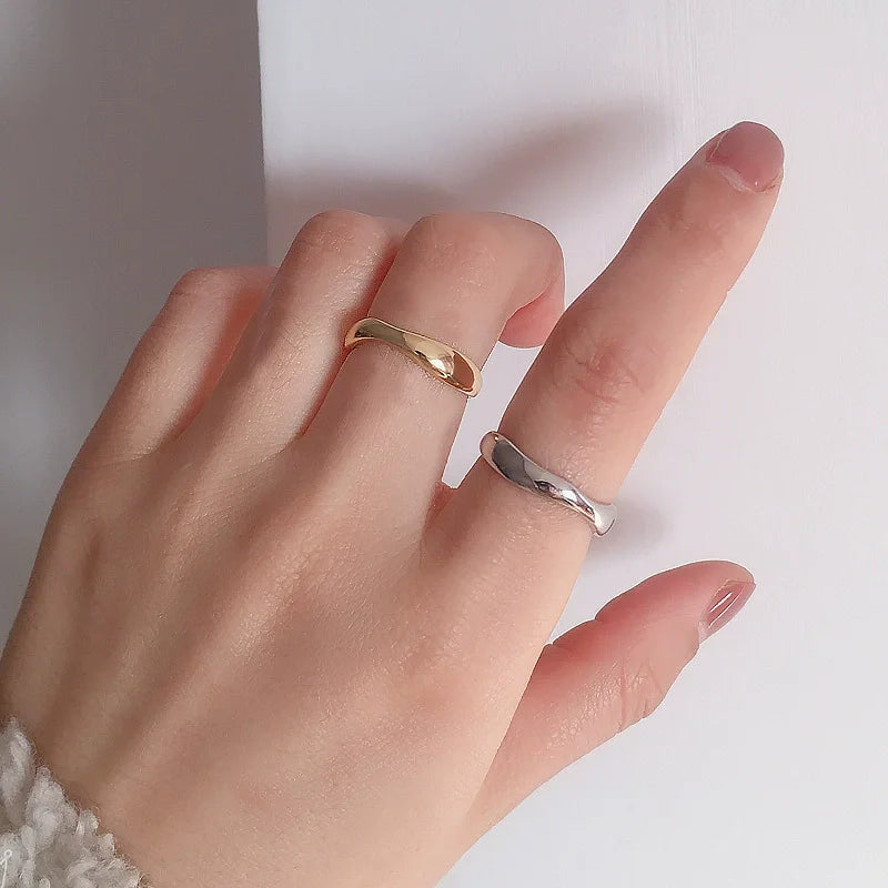 Silver Gold Adjustable Opening Ring for Women Waves Shape Finger Jewelry Accessories - Image 1