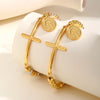 Cross St. Benedict Oval Plate Bracelet for Women,Three-color Beaded Chain Bracelet,Stainless Steel Jewelry Gift - Image 1