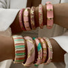 Sweet Pink Enamel Dropped Glaze Flower Texture Bracelet For Women Retro Leaf Star Floral Embossed Zircon Bangle Party Jewelry - Image 1