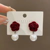 Korean Flocked Flower Pear Earings Jewelry Elegant Bowknot Rose Earrings for Women Stud Earrings Gifts - Image 1
