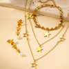 Stainless Steel Simple Star Pendant Necklace Bracelet Faux Pearl Long Earrings Jewelry Set For Women Daily Wear - Image 2
