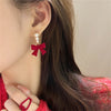 Red Black Bowtie Earrings for Women Girls Simulated Pearl Cloth Bow Tie Earrings Jewelry Ear Accessories Beautiful Gifts - Image 3