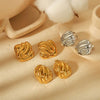 Gold Plated Wave Texture Stud Earrings Chunky Geometric Square Earrings Jewelry for Women - Image 3