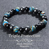 Triple Protection Bracelet, Blue Malachite Black Bile Obsidian Beaded Bracelet, Handmade Stretch Beaded Bracelet - Image 12
