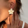 White Drip Oil Flower Stud Earrings for Women Elegant Sweet Metal Petal Temperament Earrings Wedding Party Jewelry Gifts - Image 1
