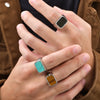 Stainless Steel Square Stone Ring for Men Boys, Turquoise Tiger Eye Thumb Rings for Men, 12.8mm Width Signet Ring - Image 3