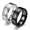 Men’s Silver Color Black Stainless Steel Ring Groove Multi-Faceted Ring for Men Women Engagement Ring Anniversary Gifts - Image 1