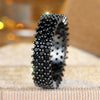 Three Row Tiny Round Stone Black Zircon Rings For Women Vintage Black Metal Engagement Ring Wedding Jewelry Bridal Birthday Gift - Image 1