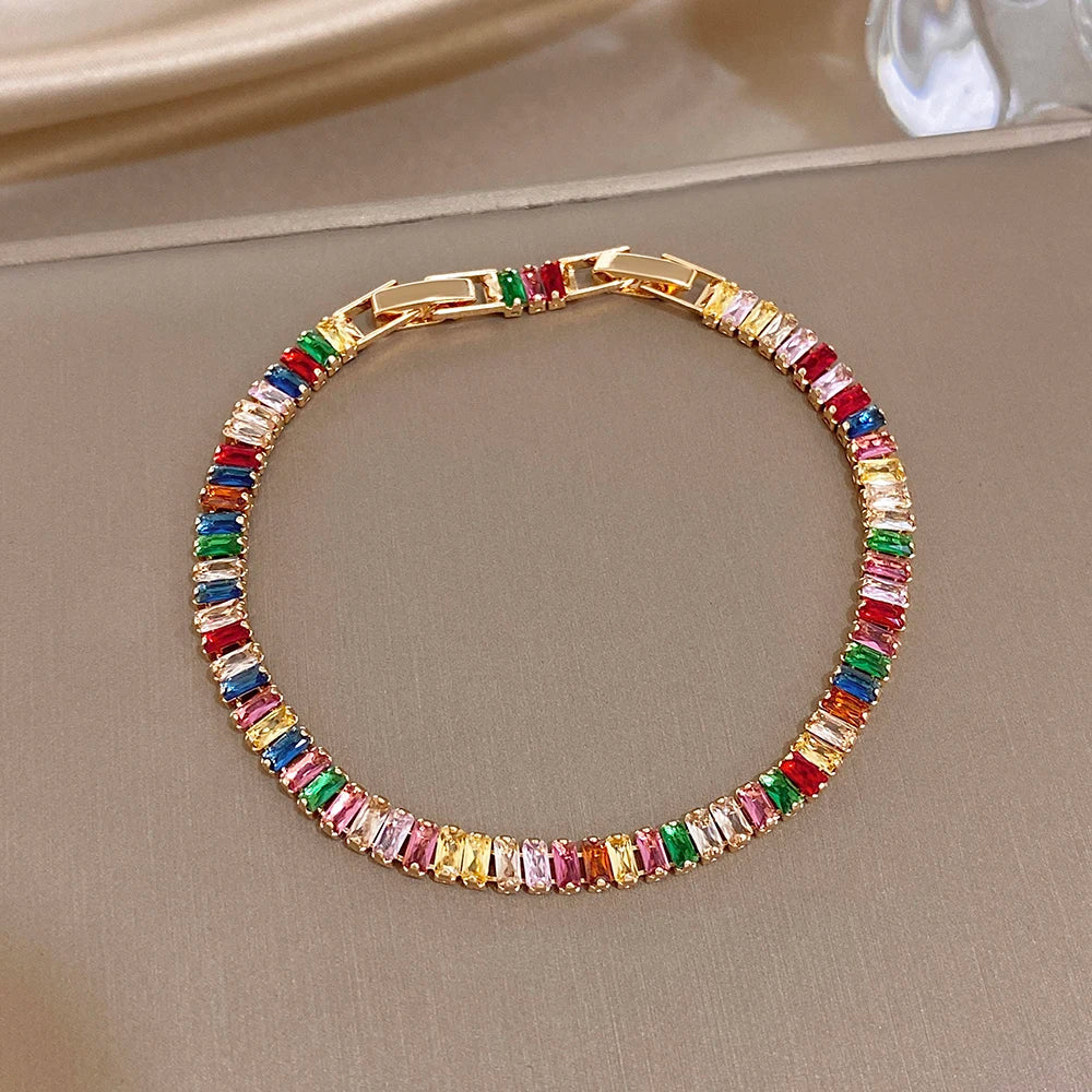 Rainbow Zircon Dainty Bracelets for Women Gold Plated Copper Geometric Bracelet Party Jewelry Gifts - Image 1