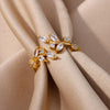 Zircon Leaf Rings For Women Stainless Steel Gold Color Geometric Ring Wedding Jewelry - Image 5