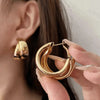 Silver Double Circle Hoop Earrings for Women Thick Geometric Drop Earrings Jewelry Gifts - Image 2
