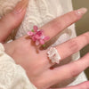 Romantic Cute Violet Flower Ring Spring Summer Elastic Beaded Rings for Women Friends Korea Finger Jewelry Accessories Gift - Image 1
