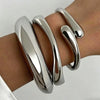 Stainless Steel Glossy Teardrop Cuff Bangle Set For Women Exaggerated Geometric Chunky Metal Bracelets Punk Rock Jewelry - Image 1
