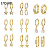 Enshir Gold Color Zircon Drop Hoop Earrings For Women Rock Punk Wedding Crystal Jewelry - Image 1