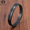 Simple Style Men's Black Leather Bracelet Classic Stainless Steel Insert Double-layer Braid Bangles For Men Friend Gift - Image 1