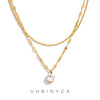 Double Layer Chain Necklace with Zirconia Pendant, Stainless Steel Minimalist Jewelry for Women - Image 1