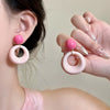 Pink Color Hollow Round Dangle Earrings for Women Irregular Circle Pendants Acrylic Bohemain Wedding Ear Jewelry - Image 1