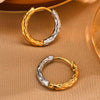 Two Tone Circle Hoop Earring for Women, Hammered Stainless Steel Women's Mini Huggie Earrings, Gold Plated Small Hoops - Image 2
