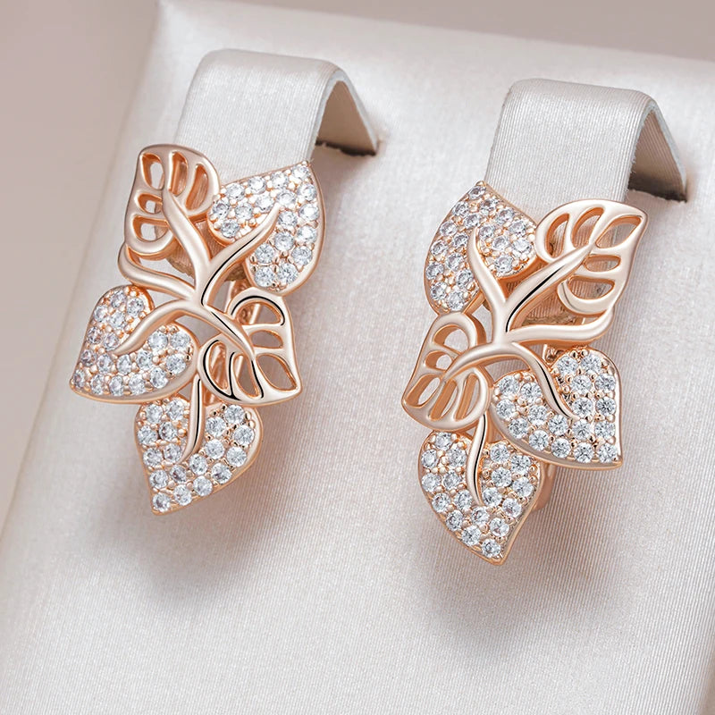 Full Shiny Natural Zircon Drop Earring for Women Unique Crystal Flower 585 Rose Gold Color Daily Vintage Jewelry - Image 1