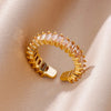 Colorful Cubic Zirconia Open Ring in Gold-Tone Stainless Steel - Image 7