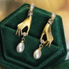 Hand and Imitation Pearl Dangle Earrings - Image 5