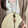 Crescent Smiley Wooden Ceramic Pendant Necklace Retro Braided Rope Necklace For Women Sweater Chain Jewelry Accessories - Image 2