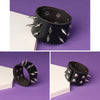 Punk Bracelet for Men Women Goth Black Leather Wristband with Metal Spike Studded Spike Rivets Cuff Bangle Adjustable - Image 3