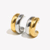 Stainless Steel Gold Plated Half Circle Wide Thick Gold Silver Mixed Color Stud Earrings Jewelry - Image 3