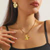316L Stainless Steel Golden Exaggerated Large Flowers Inlaid Pearl Necklace Earrings Set For Women Jewelry Gift - Image 6