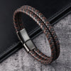Men Black Blue Braided Leather Bracelet Double Band Bangle - Image 8