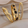 Vintage Leopard Print Woven Wave Stainless Steel Bangle for Women Golden Spring Bracelet Charm Jewelry Accessories - Image 5