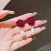 Simulation Pearl Red Flower Earrings For Women Wedding Stud Earrings Korean Jewelry Gifts - Image 2