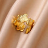 Elegant Stainless Steel Big Bloom Flower Rings For Women Gold Pvd Plated Open Ring Finger Jewelry Wedding Her Gift Punk - Image 1