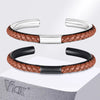 Gentle Mens Leather Bangle, Stainless Steel Cuff Bracelet with PU Leather Insert, Casual Personality Male Jewelry Gift - Image 1