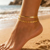 Anklet Set Layered for Women Gold Plated Stainless Steel Flat Snake Chain Round Disk Jewelry - Image 1