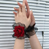 1set Dark Gothic Red Rose Wristband Flowers Mesh Hand Ornaments Fake Sleeve Detachable Lace Wrist Bands Bracelets Accessories - Image 8