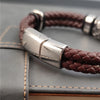 Brown 316L Stainless Steel Irregularly Cracked Man Bracelet Braided Leather Men's Jewelry Items - Image 5