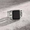 Punk Vintage Stainless Steel Signet Ring for Men Cuban Chain Shaped Finger Band Geometric Square Glass Stone Ring - Image 4