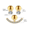3pcs/Set Titanium 16G Happy Smile Stud Earrings with Cubic Zirconia Internally Threaded Flat Back Piercing - Image 9