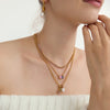 Pearl Look Bead Necklace with Clear Stone Pendant in Gold Tone - Image 23