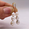 Baroque Freshwater Pearl Earrings. Simple, Elegant And Versatile Long Three-bead Earrings - Image 1