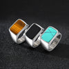 Stainless Steel Square Stone Ring for Men Boys, Turquoise Tiger Eye Thumb Rings for Men, 12.8mm Width Signet Ring - Image 4