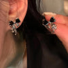 Y2K Bowknot Zircon Stud Earrings for Women Korean Silver Color Pink Crystal Personality Earring Girl Party Jewelry Gifts - Image 2