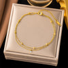 Stainless Steel Jewelry Gold-plated Minimalism 2-Layer Beading Zircon Charm Women Anklet Chain - Image 3