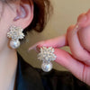 Temperament Sparkle Snowflake Zircon Pearl Stud Earrings for Women Bride Wedding Party Jewelry Accessories Gifts - Image 1